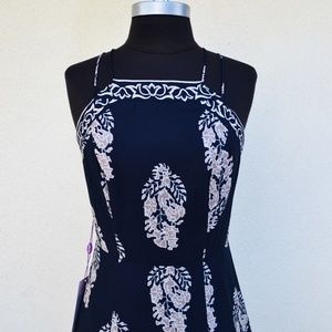 Navy and tan maxi dress